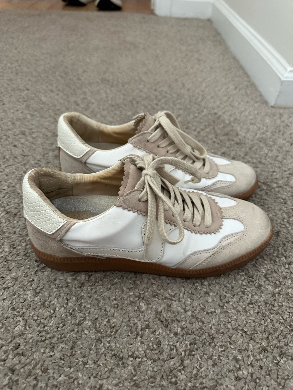 Dolce Vita Beige and White Leather Suede Sneaker